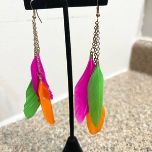 Metallic dipped multicolor feather earrings handmade